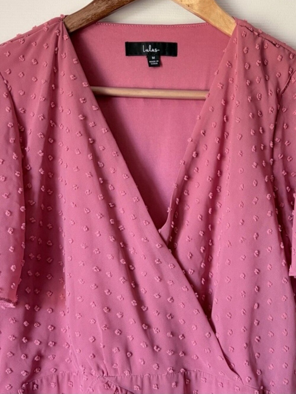 Lulus Rusty Rose Swiss Dot Ruffle Midi Dress Medium - Picture 6 of 11